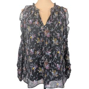 1.State Floral Print Blouse Cold Shoulder‎ Ruffle Long Sleeve Top Medium